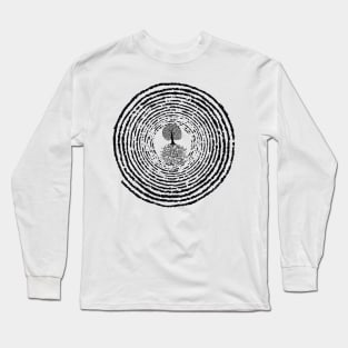 Black Spiral with Tree Silhouette Long Sleeve T-Shirt